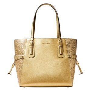 Michael Kors Metallic Gold Tote with Textured Side Panels